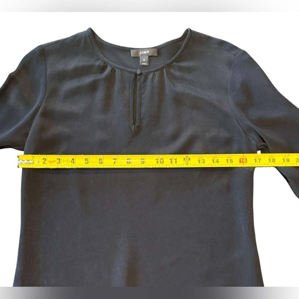 J. Crew Silk Blouse Black 3/4 Sleeve with Keyhole Neckline Women’s Size 0 - Picture 7 of 10